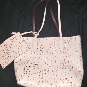 kate spade pale pink star print tote with wristlet